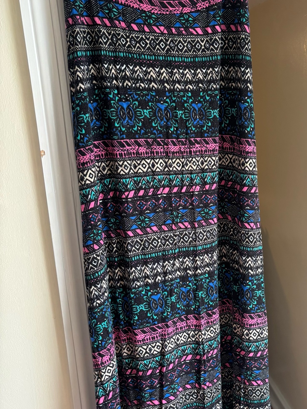 julie's closet Black Maxi Skirt with Pink & Teal Pattern